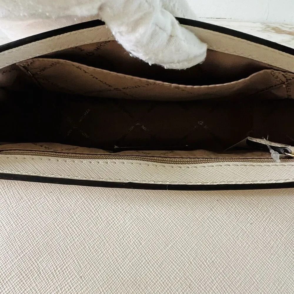 MICHAEL KORS Sylvia Light Cream Leather Small Flap Crossbody Bag